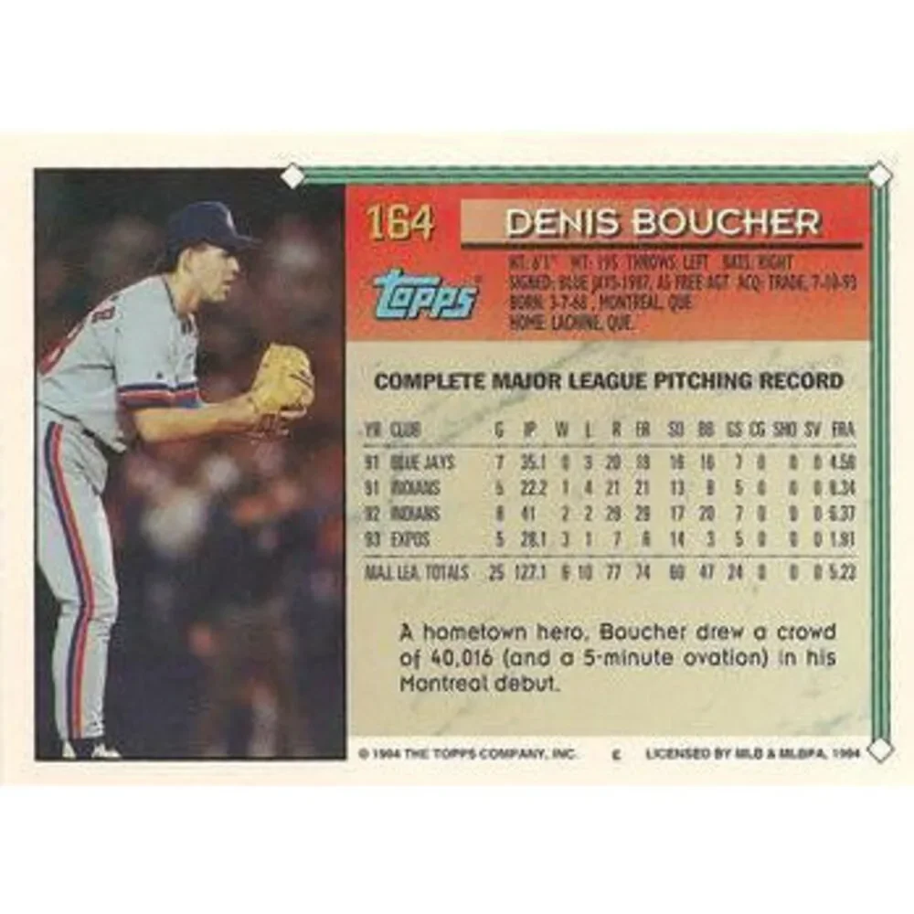 1994 Topps Denis Boucher # 164 Montreal Expos
